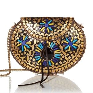 Lulu Atlas Beaded Round Shoulder Bag, Blue / Yellow Mul, Women's